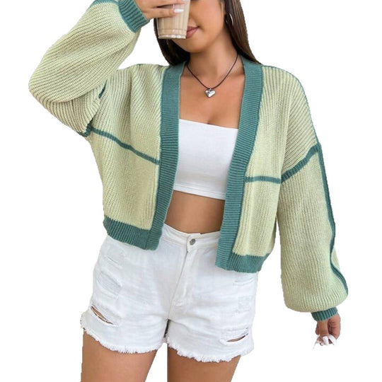 Damen Grobstrickjacke mit Farbkontrast und lässigem Schnitt EB