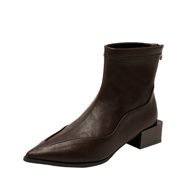 Damen elegante Stiefeletten mit modernem Blockabsatz und spitz zulaufender Schuhform EB