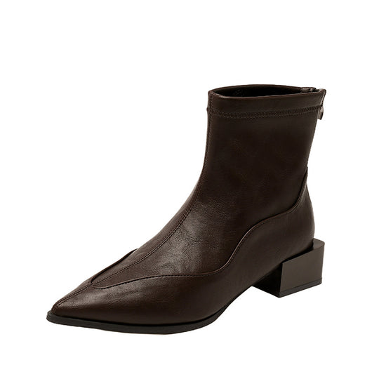 Damen elegante Stiefeletten mit modernem Blockabsatz und spitz zulaufender Schuhform EB