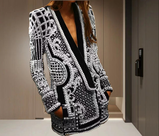 Damen Elegante Strickjacke mit funkelndem Perlenbesatz EB