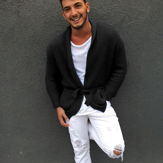 Herren Strickjacke mit modischem Gürtel und lässigem Schnitt EB