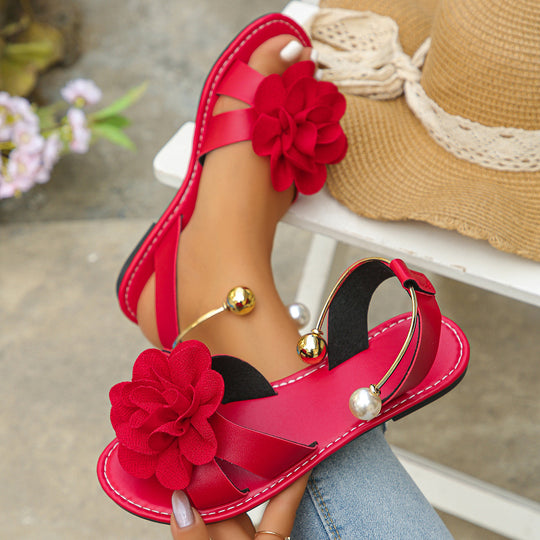 Damen komfortable Sandalen mit dekorativen Blumen-Applikationen EB