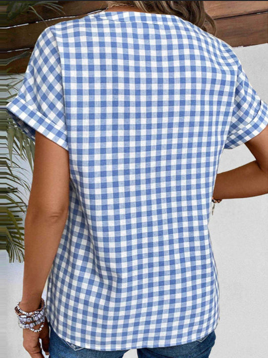 Damen Karobluse mit leichtem Baumwollstoff und modischem Button-Up-Design Heidi-Mode