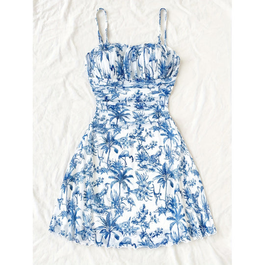 Damen Sommerliches Minikleid mit floralem Muster und Trägerdetails EB
