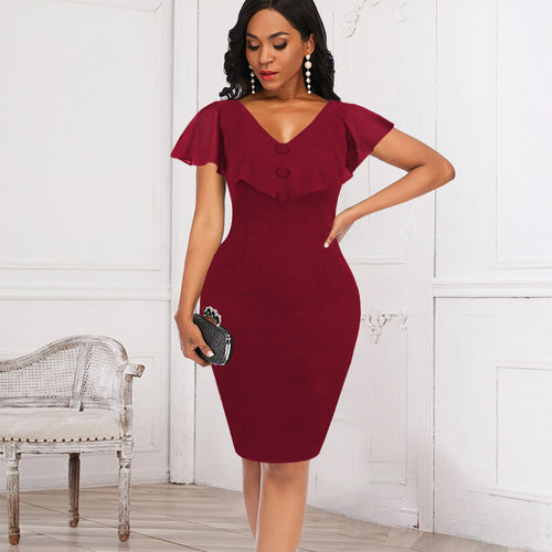 Damen Wickelkleid mit eleganten Rüschen und schimmerndem V-Ausschnitt EB