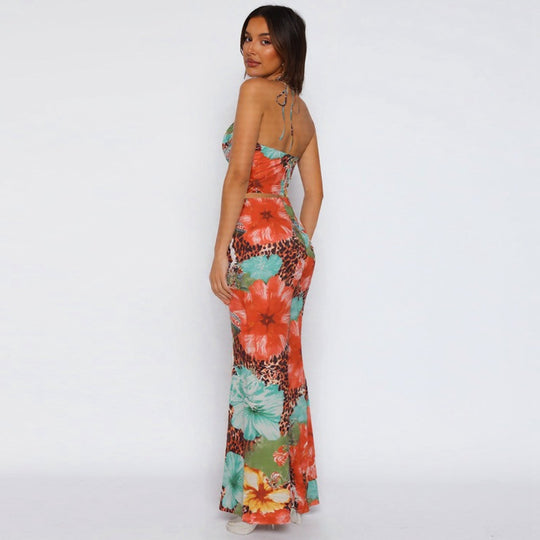 Damen Maxikleid mit aufregendem Blumen- und Tiermotiv EB