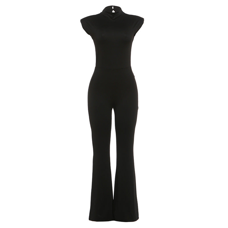 Damen Eleganter Jumpsuit im figurbetonten Schnitt mit hohem Kragen EB