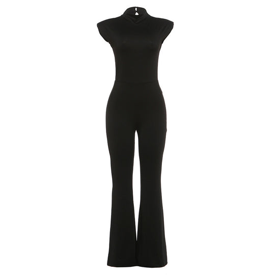 Damen Eleganter Jumpsuit im figurbetonten Schnitt mit hohem Kragen EB