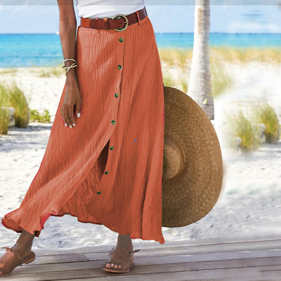 Damen Maxikleid mit Knopfleiste und fließendem Schnitt EB