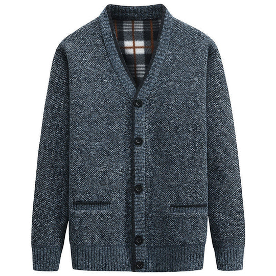 Herren Strickjacke mit kariertem Innenfutter und praktischen Taschen EB