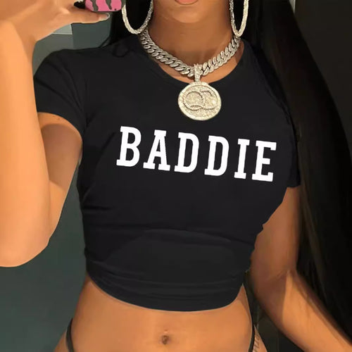 Damen figurbetontes Kurzarm-T-Shirt mit verspieltem Aufdruck EB