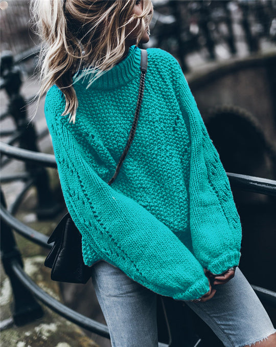 Damen Grobstrickpullover mit weitem Schnitt und modischem Rollkragen EB