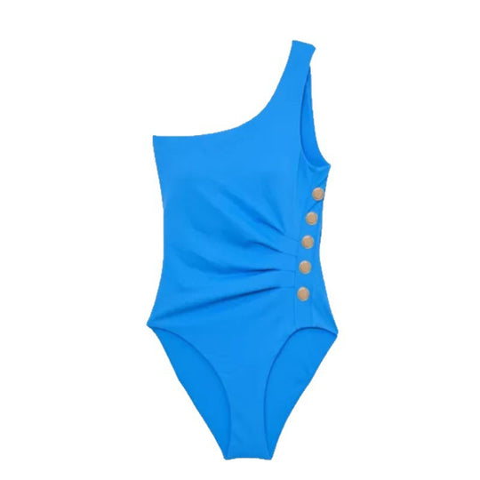 Damen Einseitiger Badeanzug mit eleganten Knopfdetails EB