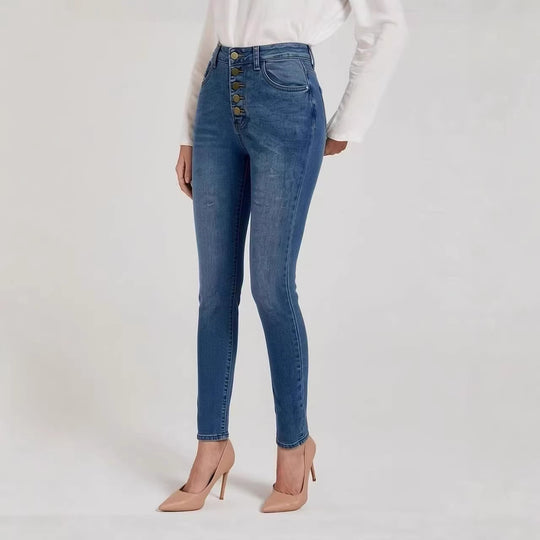 Damen Slim-Fit Jeans mit eleganter Knopfleiste und hohem Bund EB