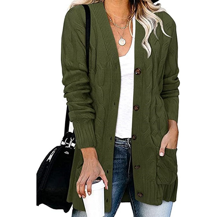 Damen Strickjacke mit kunstvollem Zopfmuster und praktischen Taschen EB