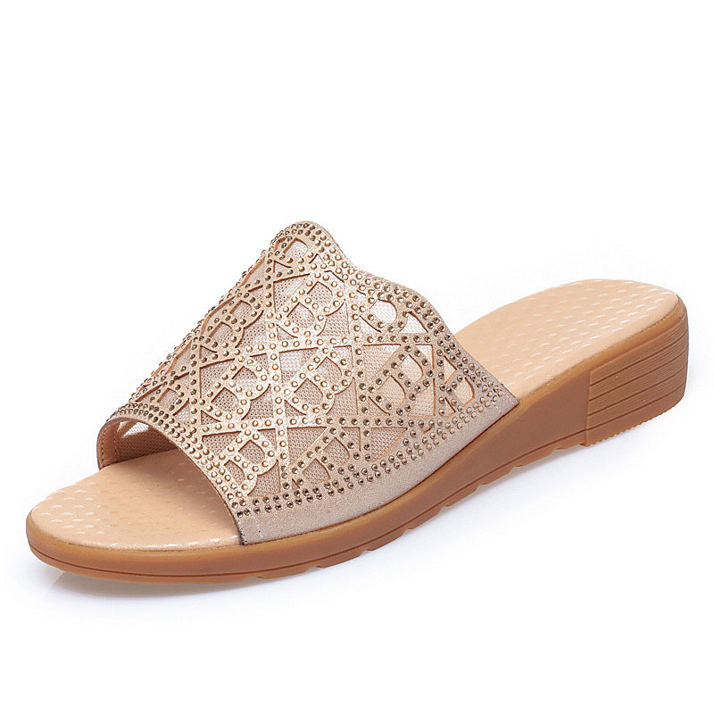 Damen Keilsandaletten mit funkelndem Strass und modischem Muster EB