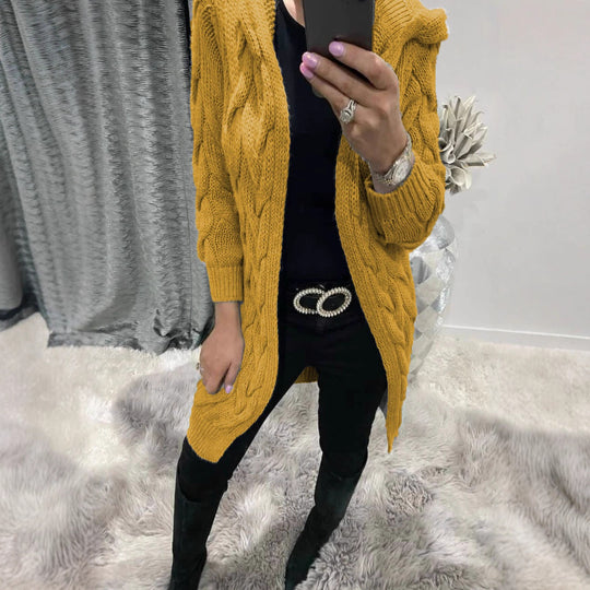 Damen Grobstrick-Cardigan mit Kapuze und Zopfmuster EB