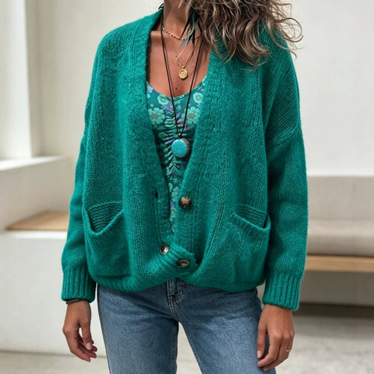 Damen Grobgestrickter Oversize-Cardigan mit Knopfleiste und Eingrifftaschen EB