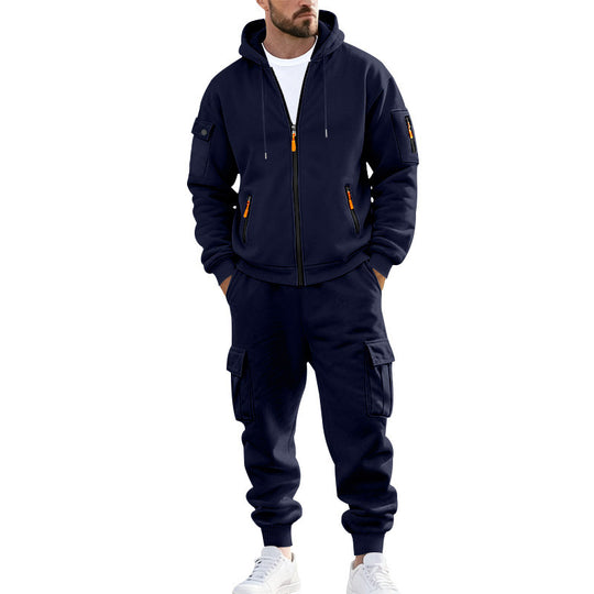 Herren nan urbanes Funktions-Cargo-Sweatset mit Kapuzenjacke, Reißverschlusstaschen und konisch zulaufender Cargo-Jogger EB