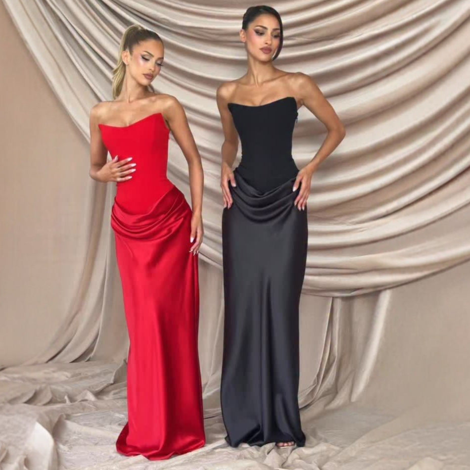 Damen Hochwertiges Abendkleid mit elegantem Bustier-Oberteil und drapiertem Rock EB