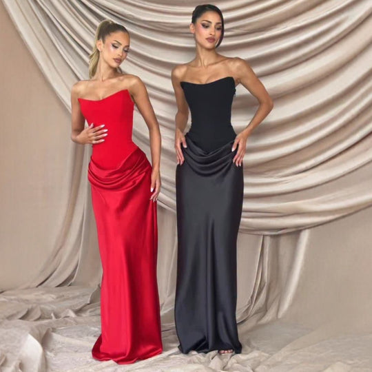 Damen Hochwertiges Abendkleid mit elegantem Bustier-Oberteil und drapiertem Rock EB