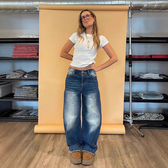 Damen nan weite Baggy-Jeans mit tiefer Schrittnaht, markanten Knieabnähern und verstärktem Five‑Pocket‑Schnitt EB