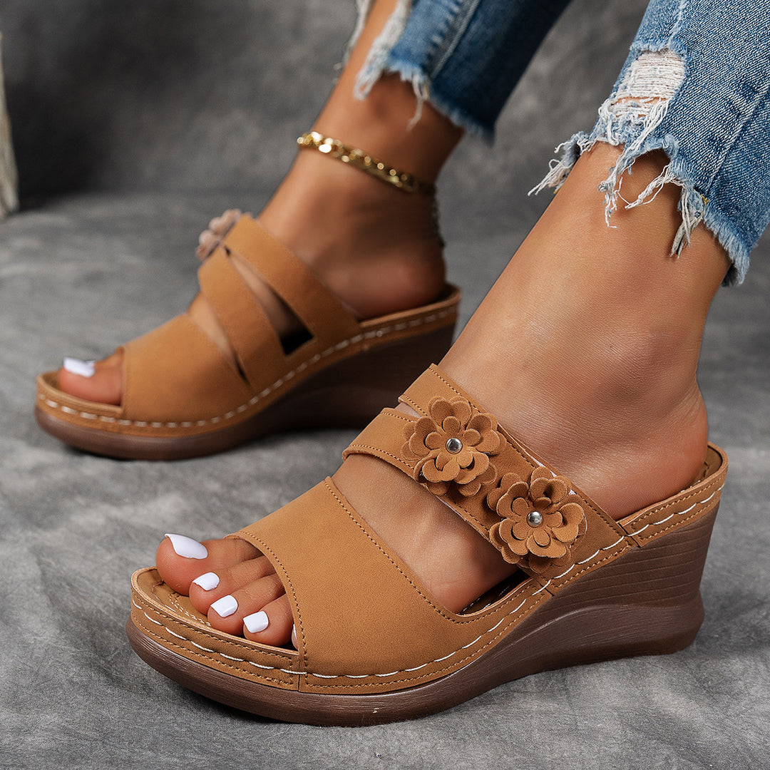 Damen Wedge-Sandalen mit floralem Dekor und ergonomischer Sohle EB