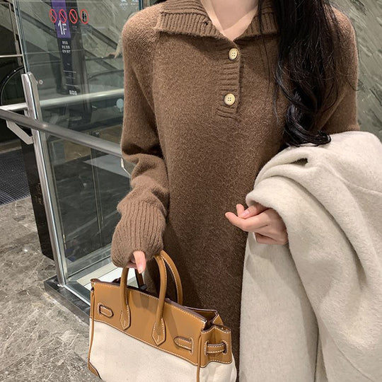 Damen Modischer Strickmantel mit Knopfdetails und elegantem Kragen EB