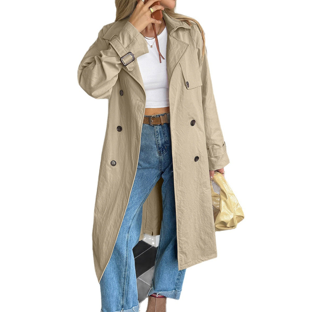 Damen nan klassischer Trenchcoat mit Doppelreihe, Taillengürtel, verstellbaren Manschetten und geraden Knopfleiste EB