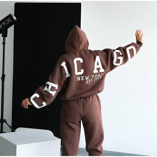 Damen Lässiger Oversize-Sweatanzug mit Kapuze und elastischem Bund EB