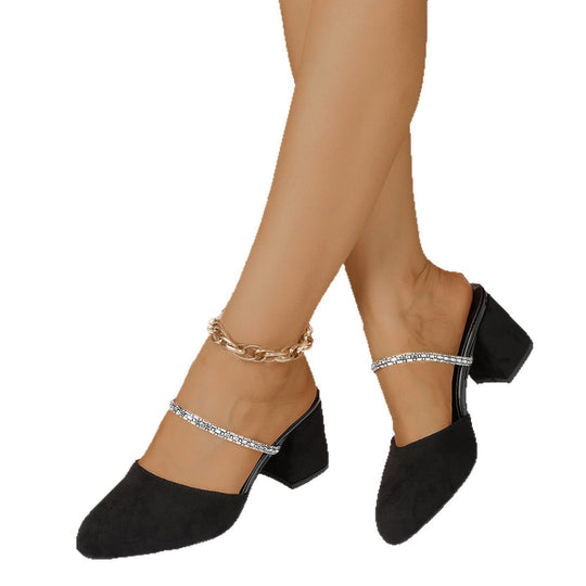 Damen elegante Slingback-Pumps mit glitzernden Riemchen und komfortablem Blockabsatz EB