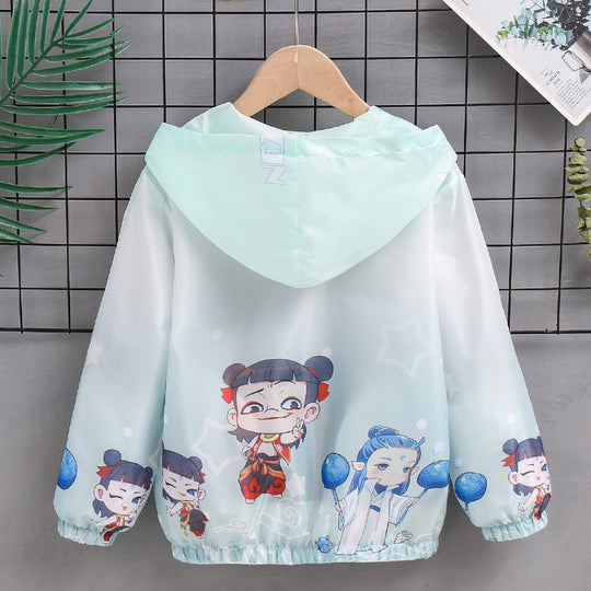 Unisex nan leichte Kinderregenjacke mit Kapuze und Cartoonmotiv wasserabweisend winddicht R&B