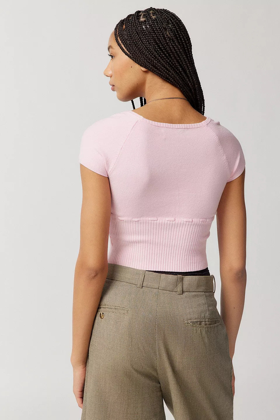 Damen Cropped Strickoberteil mit variabler Schnürung und tiefem Ausschnitt EB