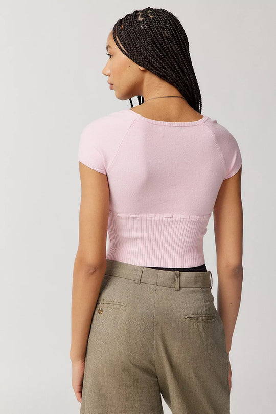 Damen Cropped Strickoberteil mit variabler Schnürung und tiefem Ausschnitt EB