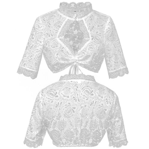 Damen nan Spitzenbolero kurz mit Stehkragen und Bindeband EB