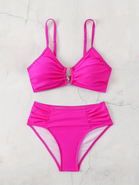 Damen Hochtailliertes Bikini-Set mit raffiniertem Rüschendesign EB