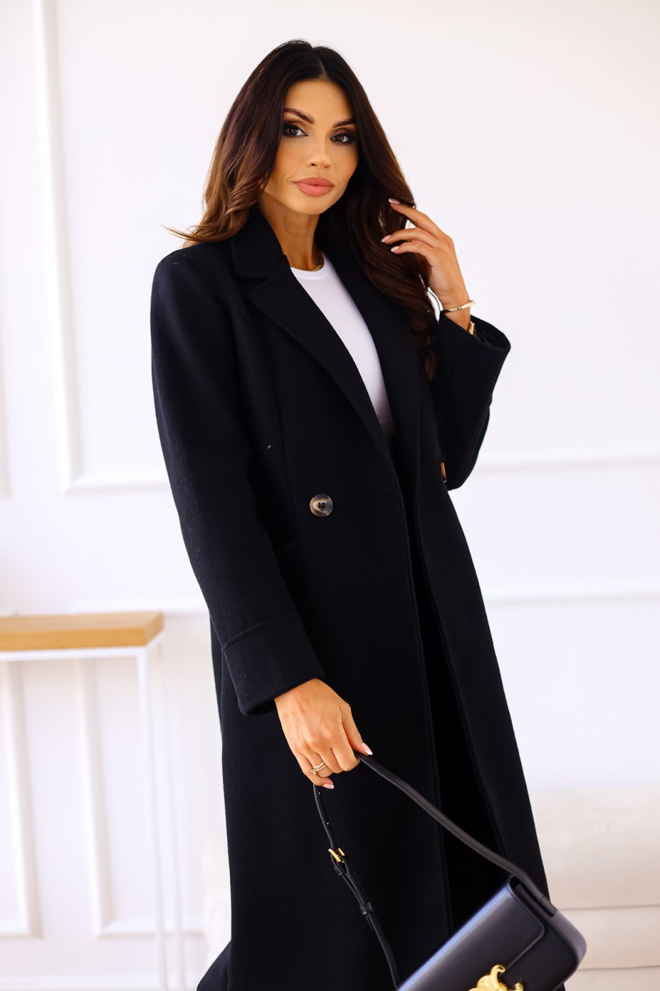 Damen Eleganter Wollmantel mit klassischem Revers und zeitlosem Design EB