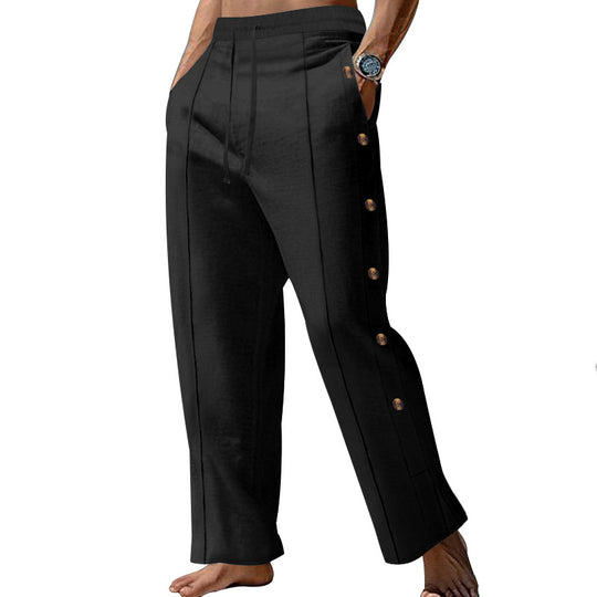 Herren nan maritime Relaxhose mit weitem Bein, elastischem Kordelzugbund und seitlicher Knopfleiste EB