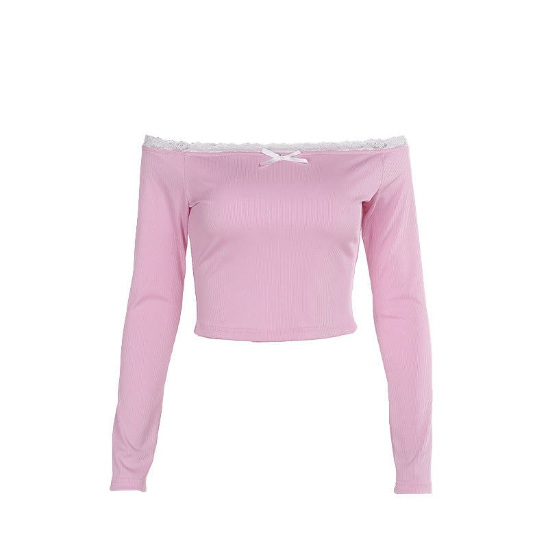 Damen Off-Shoulder Shirt mit Spitzendetails und enganliegendem Schnitt EB