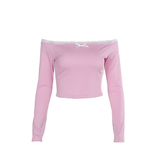 Damen Off-Shoulder Shirt mit Spitzendetails und enganliegendem Schnitt EB