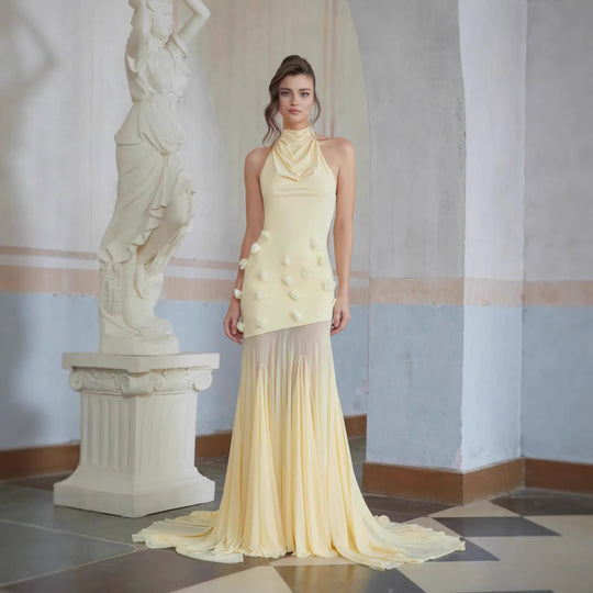 Damen Elegantes Maxikleid mit fließender Drapierung EB