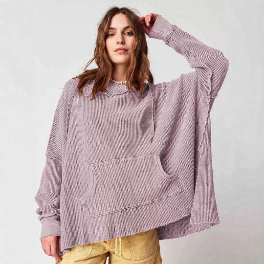 Damen Lässiger Hoodie mit strukturiertem Design und praktischer Kängurutasche EB