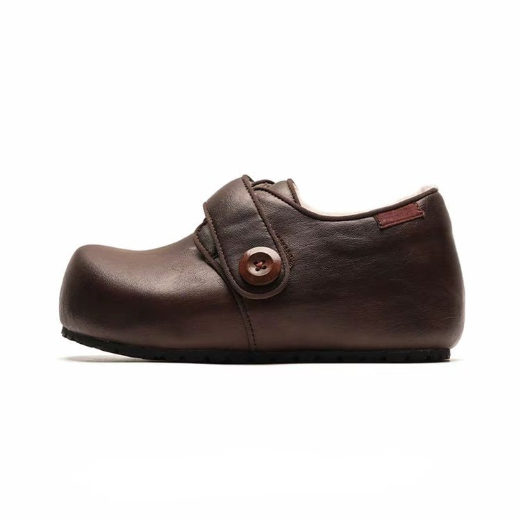 Damen Bequeme Lederschuhe mit modischer Knopfdetail EB