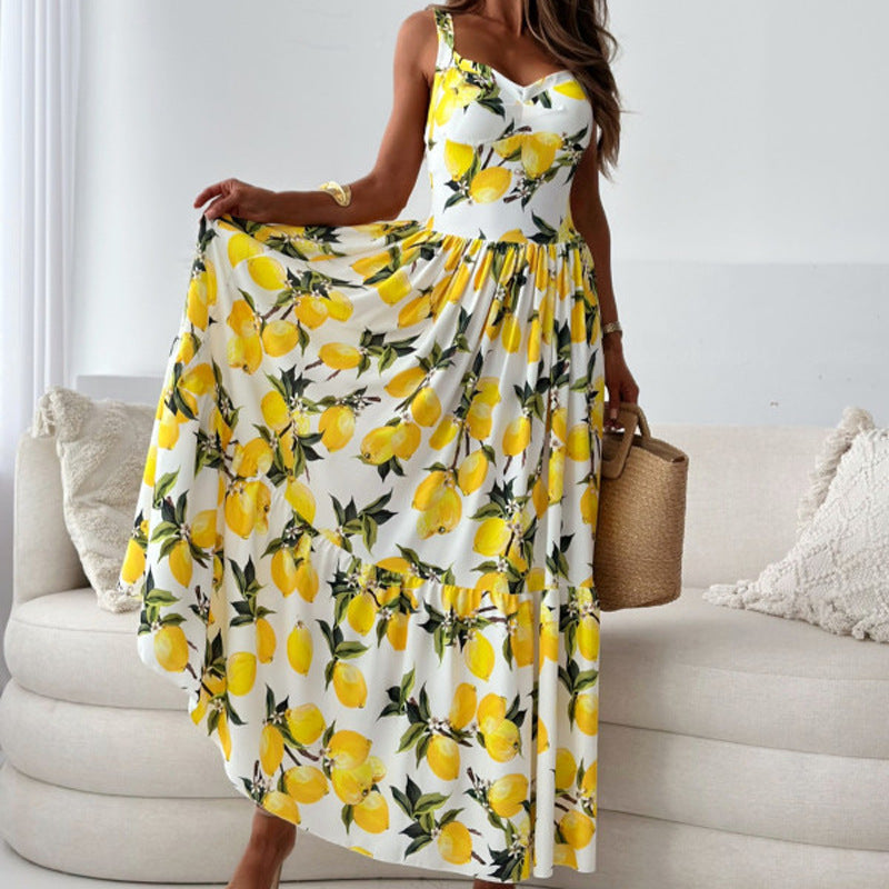 Damen Sommerkleid mit Romantischem Zitronenprint EB