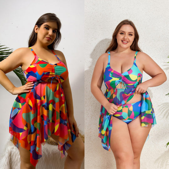 Damen Bikiniset mit fließendem Wickeldesign und modischem Mustermix EB