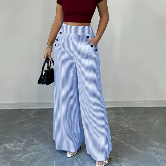 Damen nan hochgeschnittene Palazzo-Hose mit maritimen Knopfdetails und weitem Bein EB