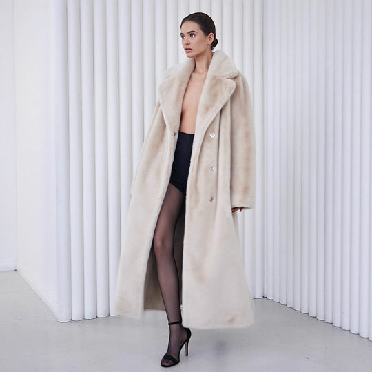 Damen Eleganter, gefütterter Wintermantel mit breitem Revers EB
