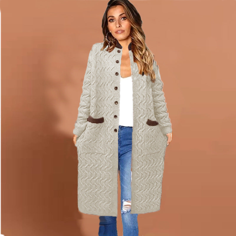Damen Strickmantel mit tiefen Taschen und Knopfdetails EB