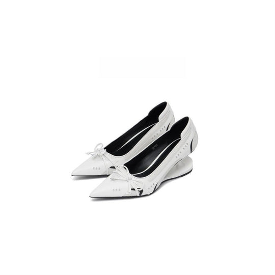 Damen elegante High Heel Ballerinas mit glänzender Oberfläche und Rüschendetail EB