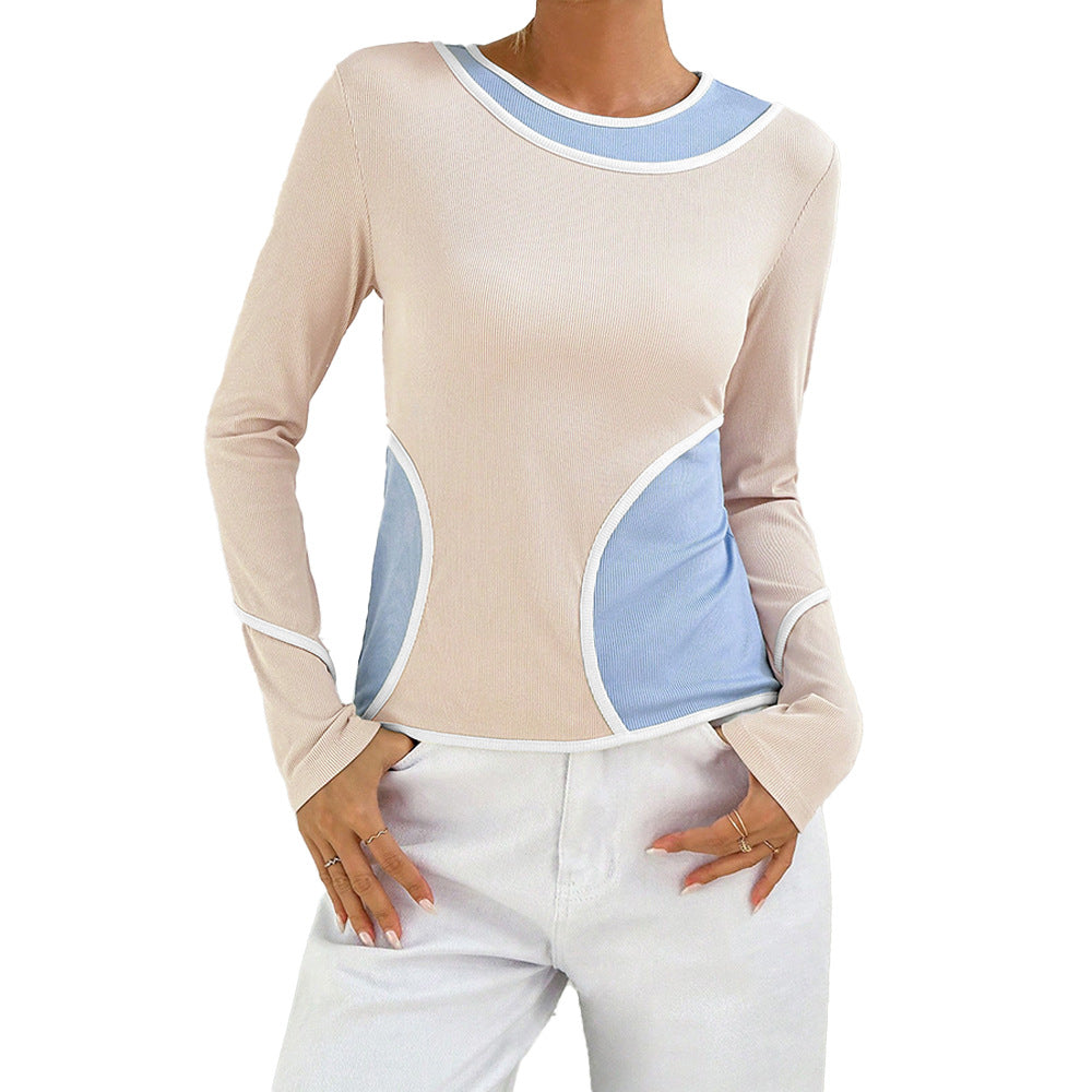 Damen figurbetontes Colorblock-Longsleeve mit Rundhalsausschnitt geschwungener Seitenpaneel‑Optik und feiner Rippstruktur Eichborn Berlin